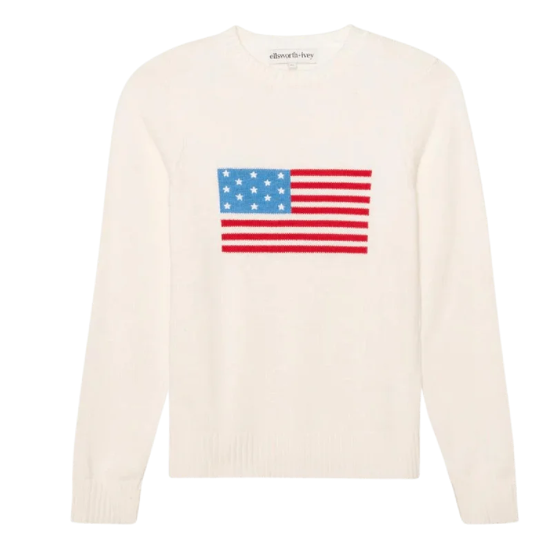 American Flag Crewneck Sweater in Ivory