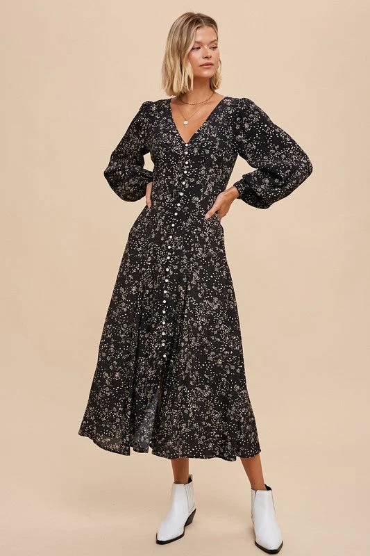 FRANNIE VISCOSE FLORAL BUTTON DRESS