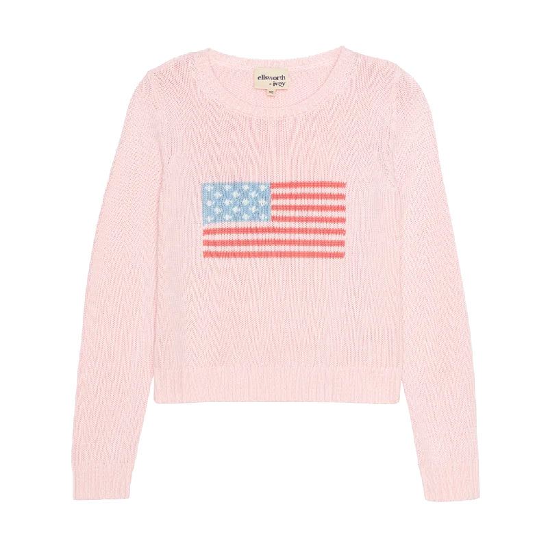 American Flag Fashion Crewneck Sweater in Pink