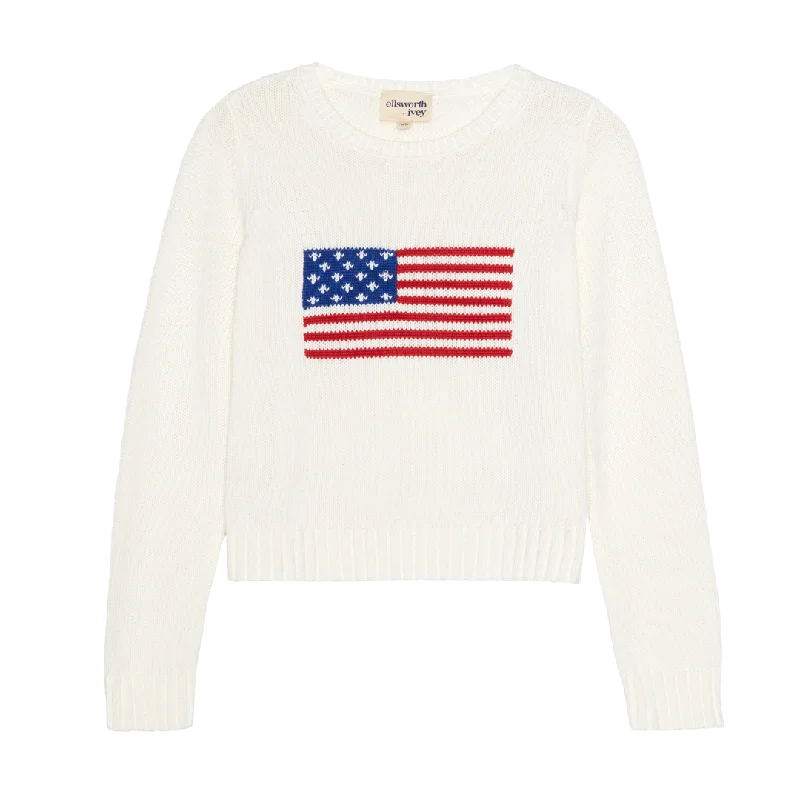 American Flag Fashion Crewneck Sweater in Ivory