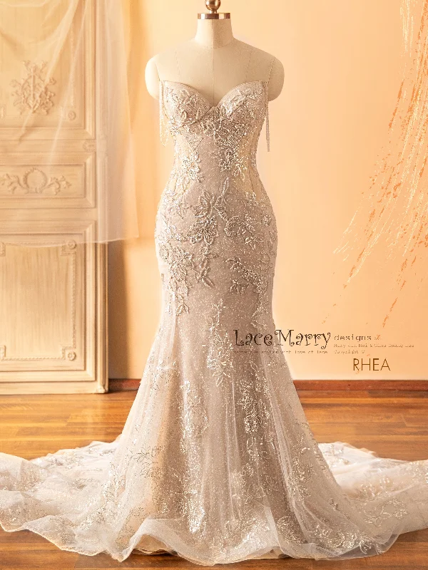 RHEA / Glitter Wedding Dress with Beaded Straps