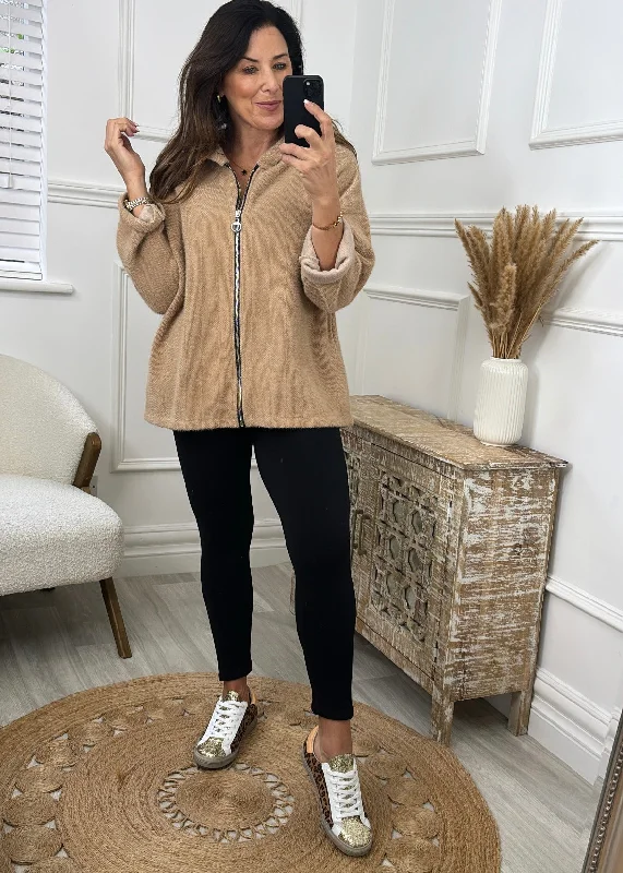 Ayda Beige Hooded Cardigan