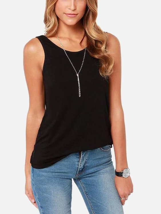 Custom Round Neck Plain Backless Sleeveless Black Tank Top