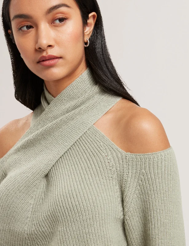 Elanaa Cut Out Detail Knit Sweater Lt-Green