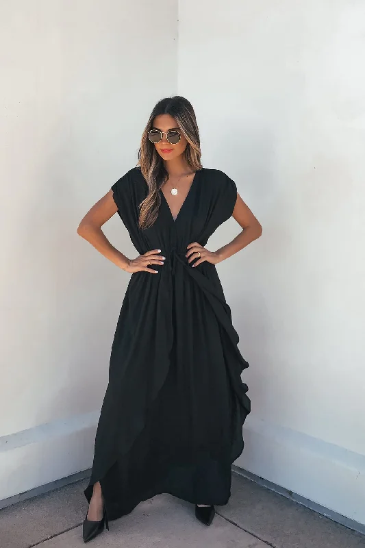 Flowy Black Ruffled Maxi Dress